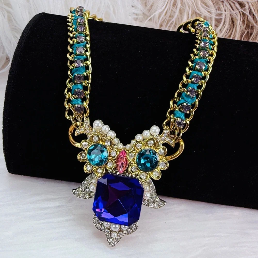 Betsy Johnson Goldtone Critters Crystal Owl Statement Pendant Necklace
